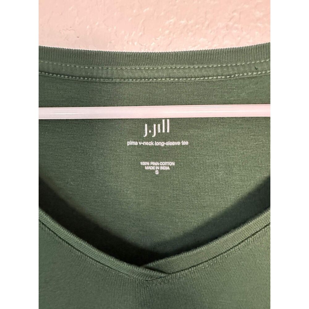 J. Jill Pima Cotton V-Neck Long Sleeve Tee S Forest Green Casual Basic Top - Picture 3 of 6